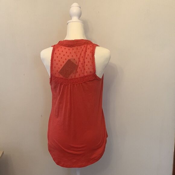Anthropologie orangish red mixed media sleeveless blouse Size XS NWT - Picture 5 of 10